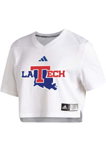 Adidas Louisiana Tech Bulldogs Womens White Crop Jersey Short Sleeve T-Shirt