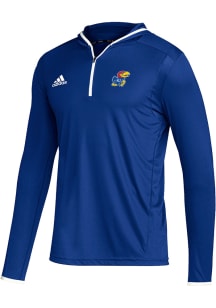 Adidas Kansas Jayhawks Mens Blue Team Issue Hooded Long Sleeve 1/4 Zip Pullover