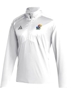 Adidas Kansas Jayhawks Mens White Sideline Woven Long Sleeve 1/4 Zip Pullover