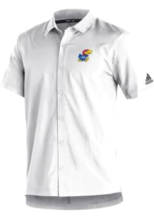 Adidas Kansas Jayhawks Mens White Sideline21 Full Button Short Sleeve Polo