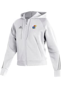 Adidas Kansas Jayhawks Womens White Fashion Hooded Long Sleeve Full Zip Jacket
