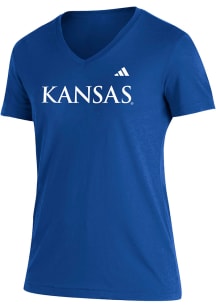Adidas Kansas Jayhawks Womens Blue Blend Short Sleeve T-Shirt
