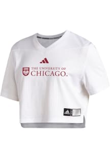 Adidas University of Chicago Maroons Womens White Crop Jersey Short Sleeve T-Shirt