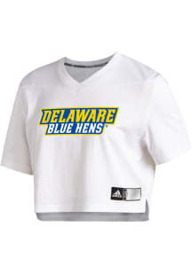 Adidas Delaware Fightin' Blue Hens Womens White Crop Jersey Short Sleeve T-Shirt