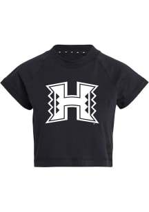 Adidas Hawaii Warriors Womens Black Recycled Crop Short Sleeve T-Shirt