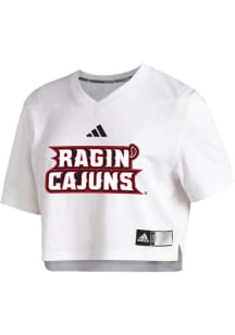 Adidas UL Lafayette Ragin' Cajuns Womens White Crop Jersey Short Sleeve T-Shirt