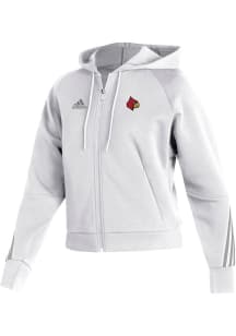 Adidas Louisville Cardinals Womens White Fashion Hooded Long Sleeve Full Zip Jacket