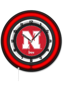 Black Nebraska Cornhuskers 19in Neon Wall Clock
