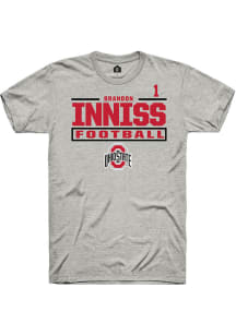 Brandon Inniss Rally Mens Ash Ohio State Buckeyes NIL Stacked Box Player T Shirt