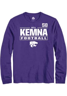 Will Kemna Mens Purple K-State Wildcats NIL Stacked Box Long Sleeve Player T Shirt