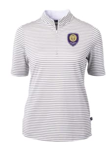 Cutter and Buck Orlando City SC Womens Grey Virtue Eco Pique Stripe Short Sleeve Polo Shirt