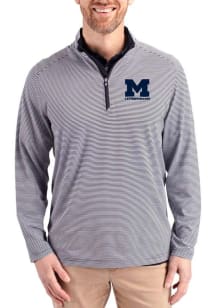 Mens Michigan Wolverines Blue Cutter and Buck Letterwinners M Club Virtue Eco Pique Micro Stripe Q..