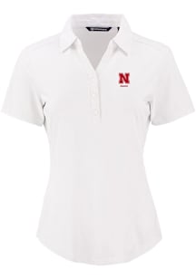Cutter and Buck Nebraska Cornhuskers Womens White Alumni Forge Eco Polo Short Sleeve Polo Shirt