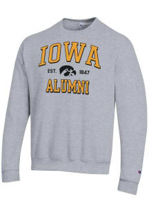 Mens Iowa Hawkeyes Grey Champion Est Alumni Powerblend Crew Sweatshirt