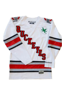 Ohio State Buckeyes Mens White Diagnal Team Name Hockey Jersey