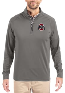 Cutter and Buck Ohio State Buckeyes Mens Graphite Adapt Eco Knit Long Sleeve Qtr Zip Pullover