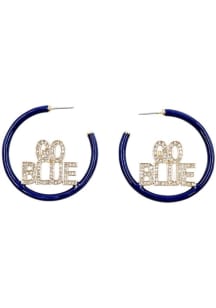 Pave Enamel Hoop Michigan Wolverines Womens Earrings - Navy Blue