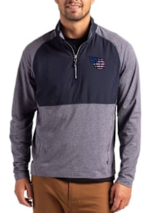 Cutter and Buck Tennessee Titans Mens Navy Blue Americana Adapt Eco Hybrid Long Sleeve Qtr Zip Pul..