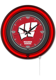 Black Wisconsin Badgers Double Neon Wall Clock