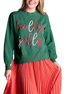 RALLY Womens Green Holly Jolly Crew Sweatshirt