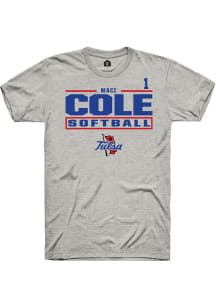 Maci Cole Rally Mens Ash Tulsa Golden Hurricane NIL Stacked Box Player T Shirt