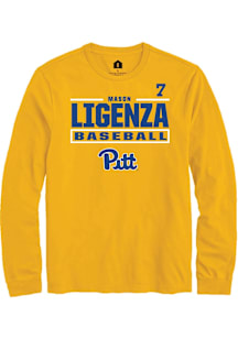 Mason Ligenza Mens Gold Pitt Panthers NIL Stacked Box Long Sleeve Player T Shirt