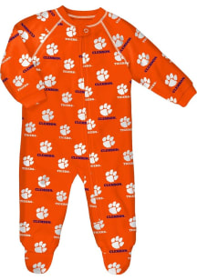 Clemson Tigers Baby Orange Raglan Zip Up Loungewear One Piece Pajamas