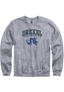 Mens Grey Drexel Dragons Arch Mascot Crew Sweatshirt