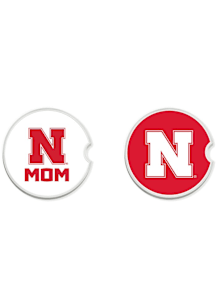 Nebraska Cornhuskers Mom Set of 2 Car Coaster - White