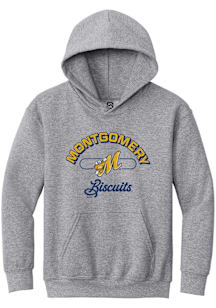 Summit Sportswear Montgomery Biscuits Youth Grey Vintage Arch Script Long Sleeve Hoodie