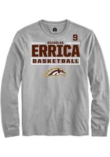 Nicholas Errica Mens Grey Western Michigan Broncos NIL Stacked Box Long Sleeve Player T Shirt