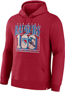 New York Rangers Mens Red Centennial Logo Long Sleeve Hoodie