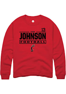 Zion Johnson Cincinnati Bearcats Mens Red Football NIL Stacked Box Player Crew