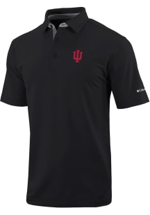 Mens Indiana Hoosiers Black Columbia Heat Seal Even Lie Short Sleeve Polo Shirt
