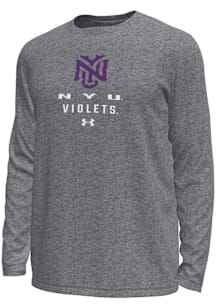 Under Armour NYU Violets Grey Stacked Logo Tech Stretch Long Sleeve T-Shirt