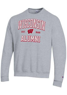 Mens Wisconsin Badgers Grey Champion Est Alumni Powerblend Crew Sweatshirt