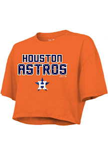 Houston Astros Womens Orange Boxy Bling Short Sleeve T-Shirt