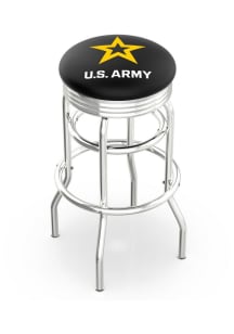 Army Double-Ring Swivel Chrome Pub Stool - Black