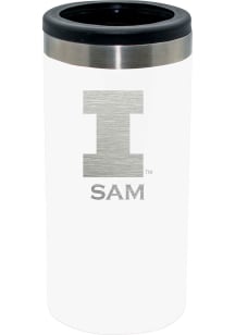 White Illinois Fighting Illini Personalized Laser Etched 12oz Slim Can Coolie