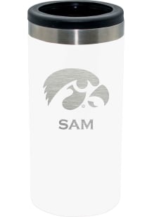 White Iowa Hawkeyes Personalized Laser Etched 12oz Slim Can Coolie
