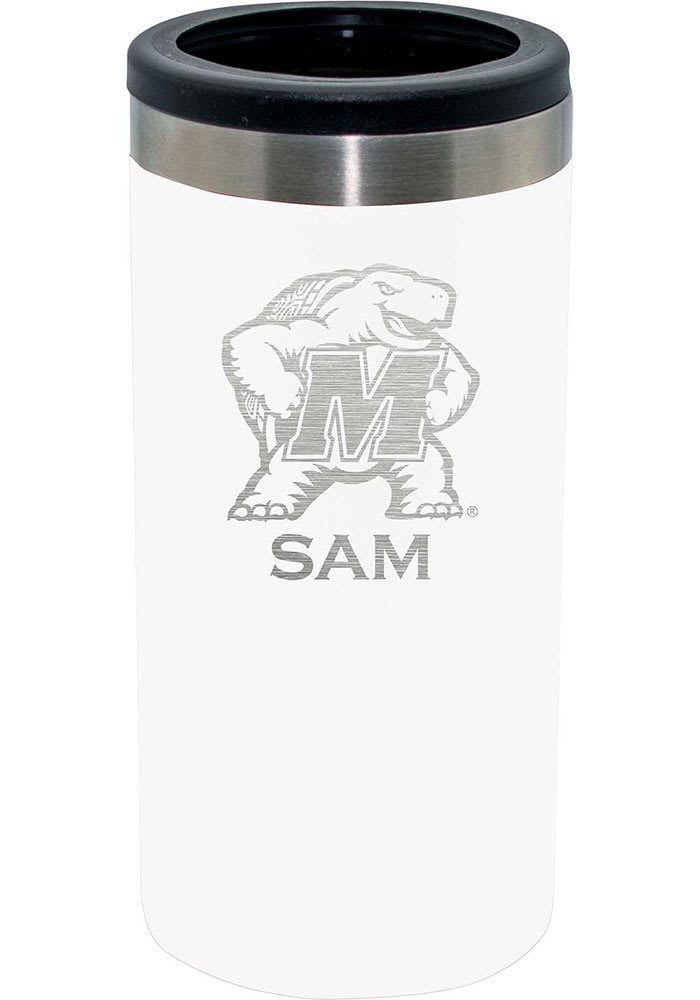 Maryland Terrapins WHITE Personalized Laser Etched 12oz Slim