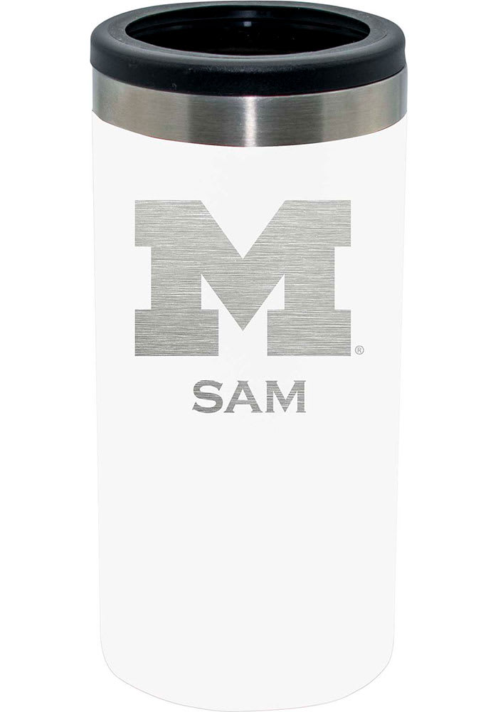 White Michigan Wolverines 12oz. Personalized Slim Can Holder