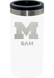 White Michigan Wolverines Personalized Laser Etched 12oz Slim Can Coolie