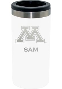 White Minnesota Golden Gophers Personalized Laser Etched 12oz Slim Can Coolie