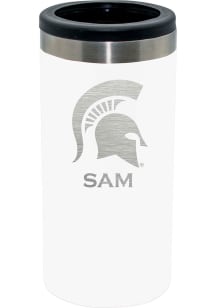 White Michigan State Spartans Personalized Laser Etched 12oz Slim Can Coolie
