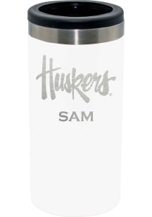 White Nebraska Cornhuskers Personalized Laser Etched 12oz Slim Can Coolie