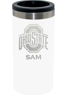 White Ohio State Buckeyes Personalized Laser Etched 12oz Slim Can Coolie