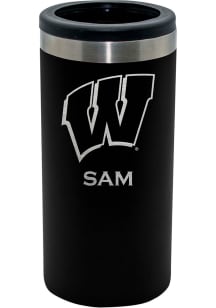 White Wisconsin Badgers Personalized Laser Etched 12oz Slim Can Coolie