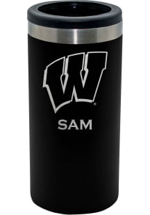White Wisconsin Badgers Personalized Laser Etched 12oz Slim Can Stainless Steel Coolie