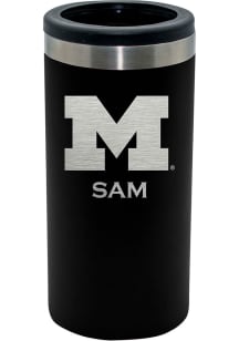 Black Michigan Wolverines Personalized Laser Etched 12oz Slim Can Coolie